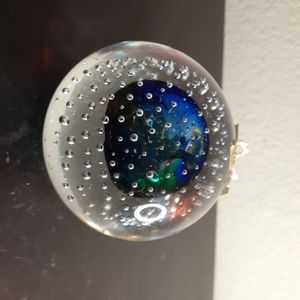 Signed Marian Pyrcak MP Poland 5" Blue & Green Bullicante Paperweight.